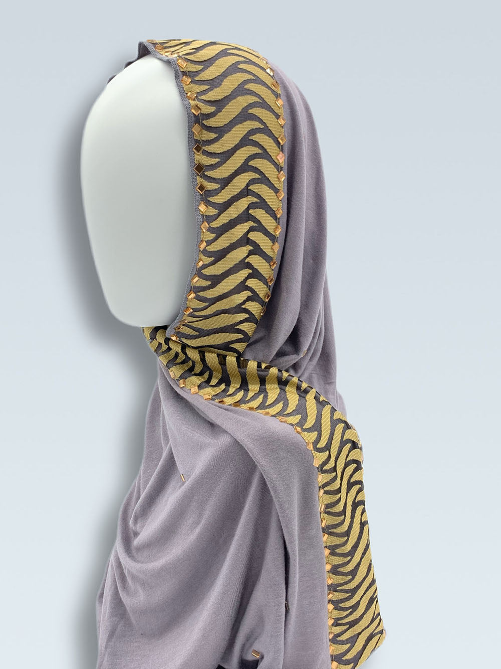 Grey tiger stripe border hijab for elegant Eid hijab styling