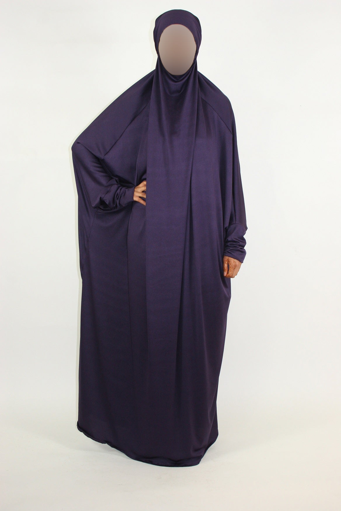Purple one-piece jersey stretch overhead jilbab from the Amani's Jilbabs collection
