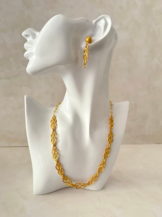 Amani's 24K gold plated minimalist necklace and earring set, style 2