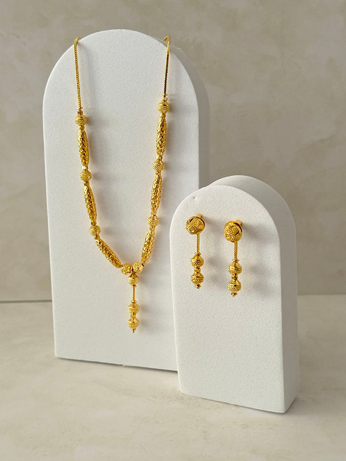 Amani's 24K gold plated minimalist necklace and earring set, style 3