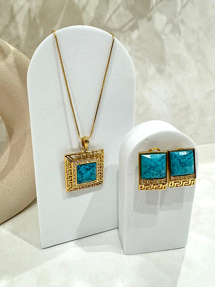 Amani's 24K gold plated necklace and earring set with azure stones
