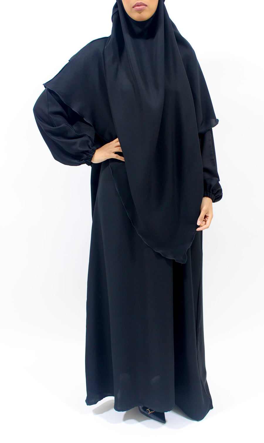 Black abaya, khimar and niqab set styled together