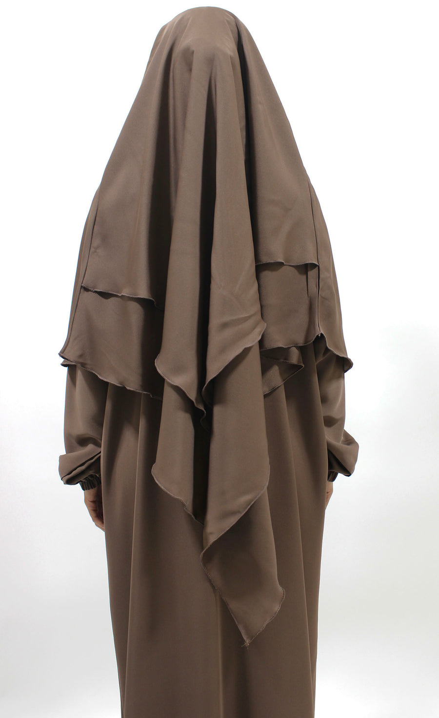 Dark beige abaya, khimar and niqab set styled together