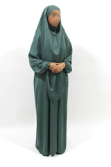 Pine green abaya, khimar and niqab set, front view