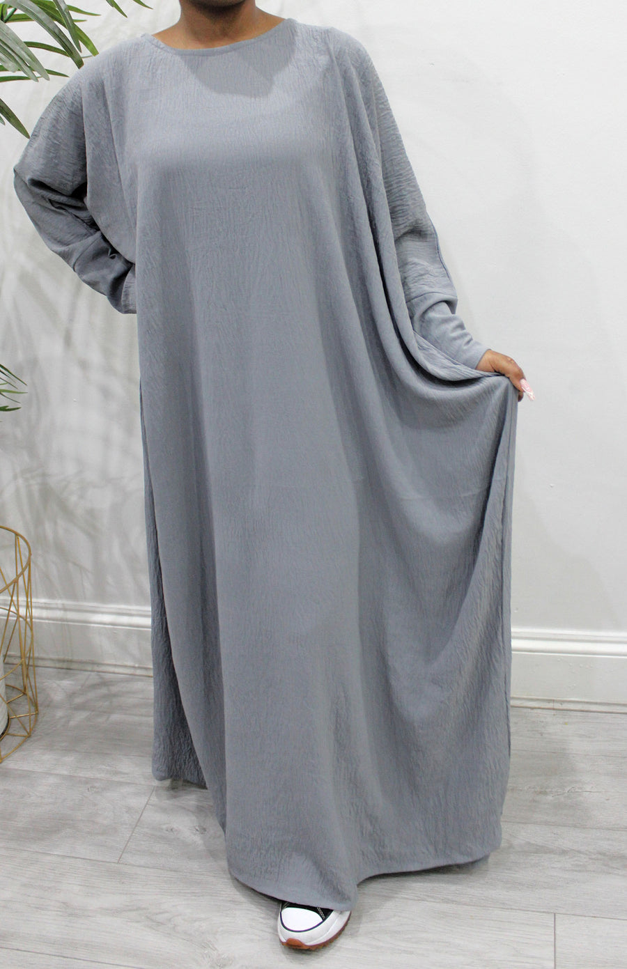 Light grey abaya and khimar set styled together