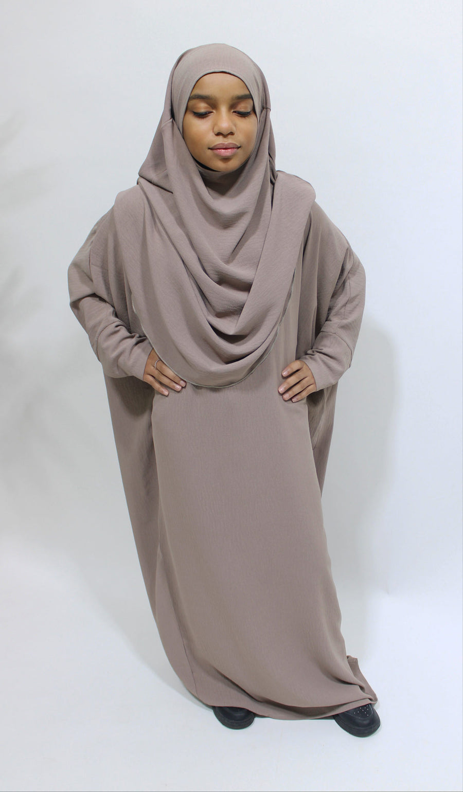 Mocha abaya and khimar set styled together