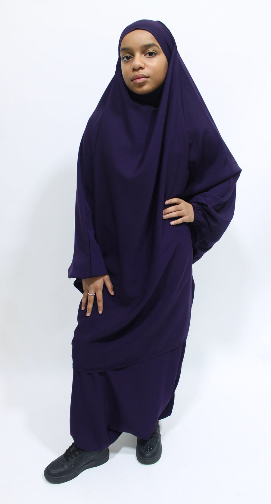 Dark indigo harem sarouel trousers and full sarouel jilbab look