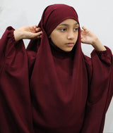 Maroon girls' half-jilbab top with tie-back straps