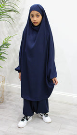 Navy girls' half-jilbab top with tie-back straps