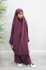 Plum girls' half-jilbab top with tie-back straps
