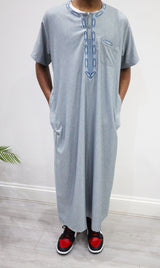Amani's older boys bluish grey Moroccan style thobe front view