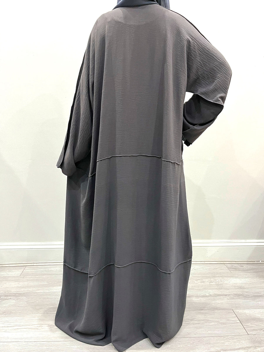 Pigeon gray open abaya set full length styling