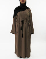 Embellished beaded wide-sleeve abaya with V-neck, front view