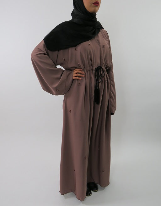 Stylish beaded closed abaya, full length