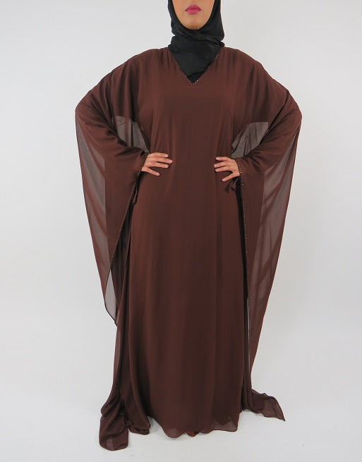Brown chiffon farasha abaya, full length