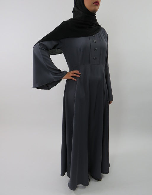 Dark grey A-line maxi dress with oversized button detailing