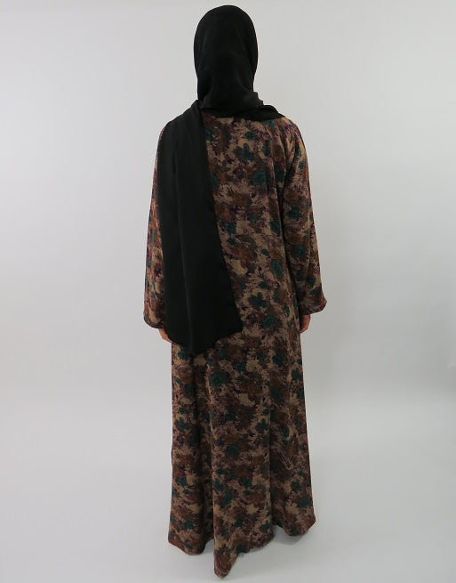Floral cotton modest maxi dress with long sleeves side view