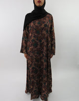 Amani's floral printed cotton long sleeve maxi dress front view