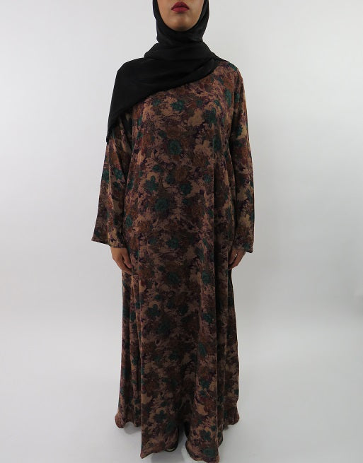 Amani's floral printed cotton long sleeve maxi dress front view