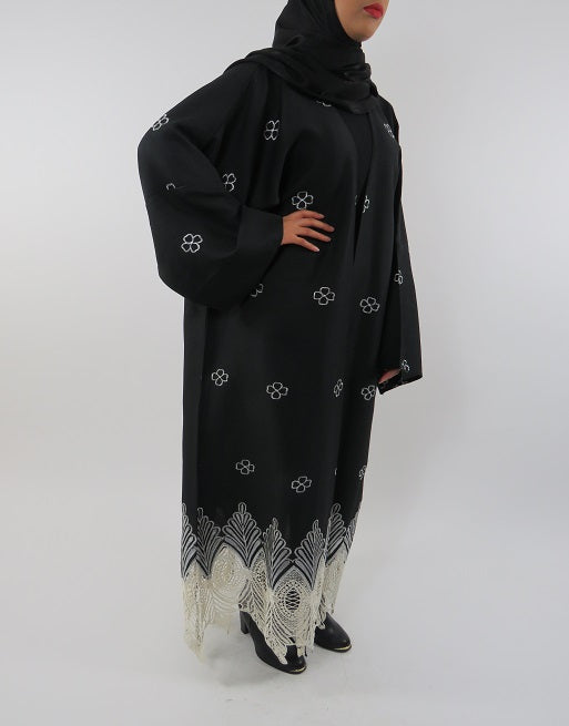 Full-length kimono jacket showing drape, side view
