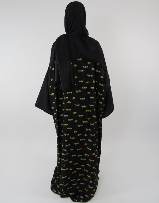 Black coat-style kimono jacket layered over an outfit