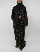 Black full-length maxi kimono jacket, front view