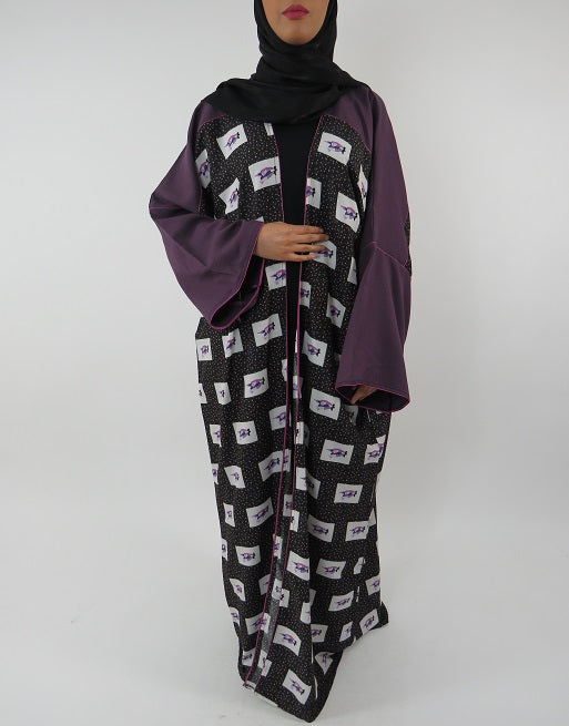 Full-length coat-style kimono jacket, front view