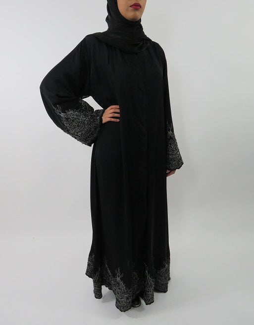 Black abaya jacket showing the Neda fabric drape