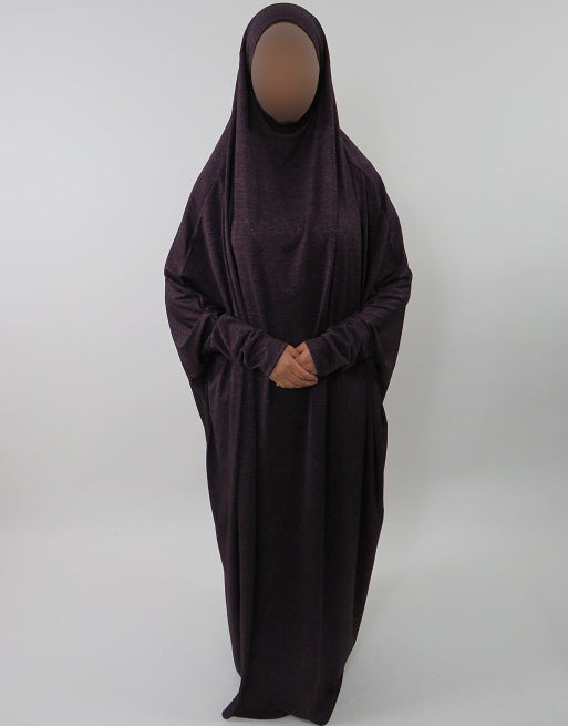 Side view of Amani's marled jersey stretch overhead jilbab