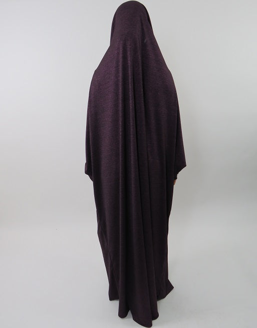 Marled jersey jilbab showing the wrapped head tie