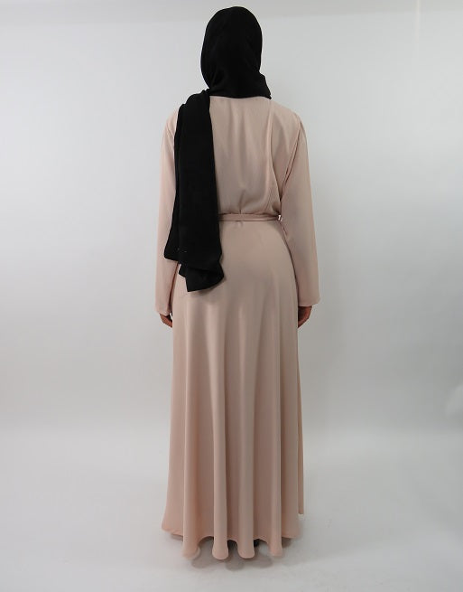 Modest A-line collared zip maxi dress side view