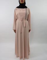 Amani's collared long sleeve maxi dress with biker style zip front view