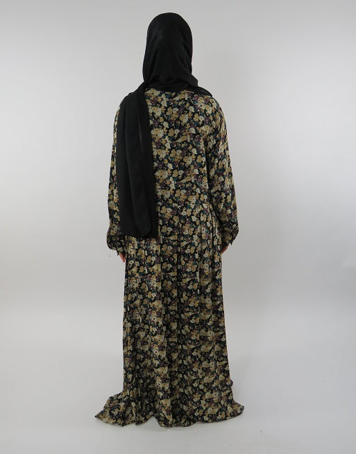 Modest long sleeve maxi dress showing side pocket detail