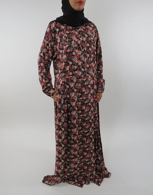 Modest pocket maxi dress with long sleeves side view
