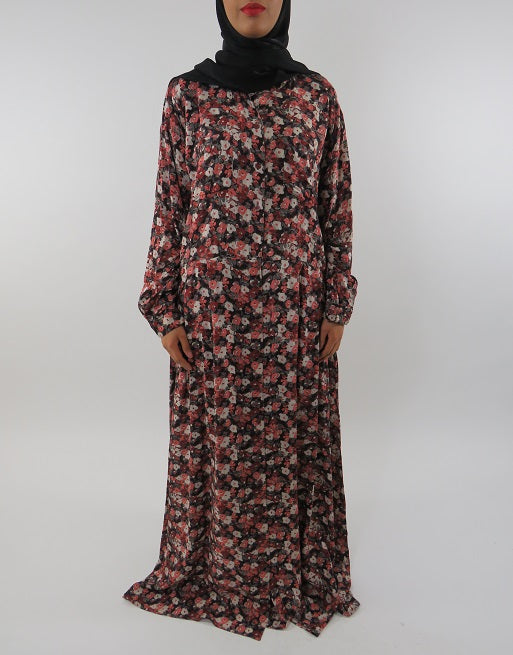 Amani's classic long sleeve maxi dress with side pockets front view