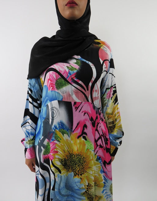 Amani’s A-line Multi Colour Rose Print Long Sleeve Maxi Dress