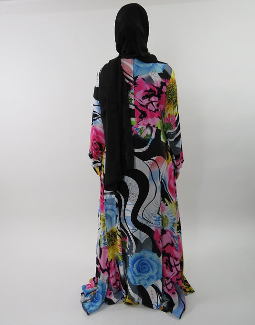 Amani’s A-line Multi Colour Rose Print Long Sleeve Maxi Dress