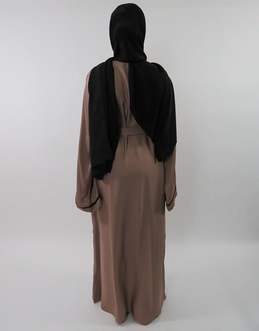 Two-tone drape front Neda open abaya with belt