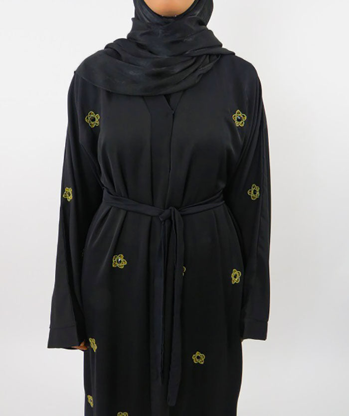Lightweight black open abaya, full length