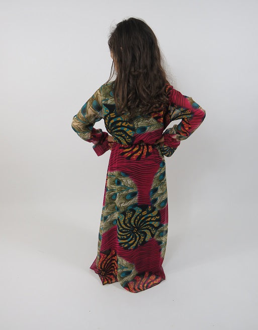 Full-length view of Amani's purple kids maxi dress with belt