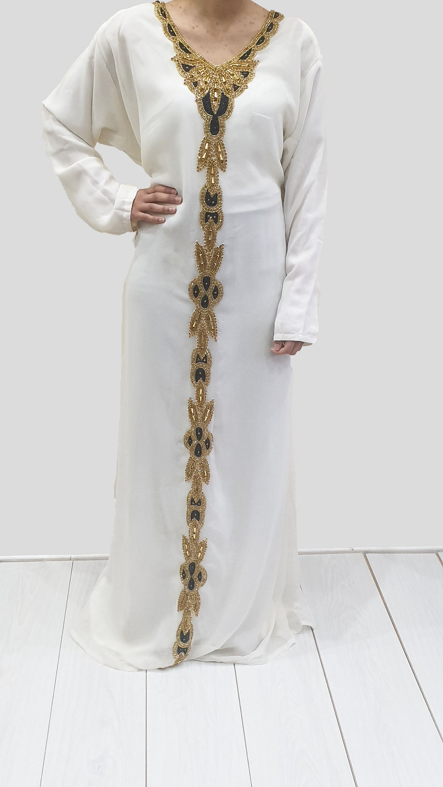 Black and gold occasion kaftan side view