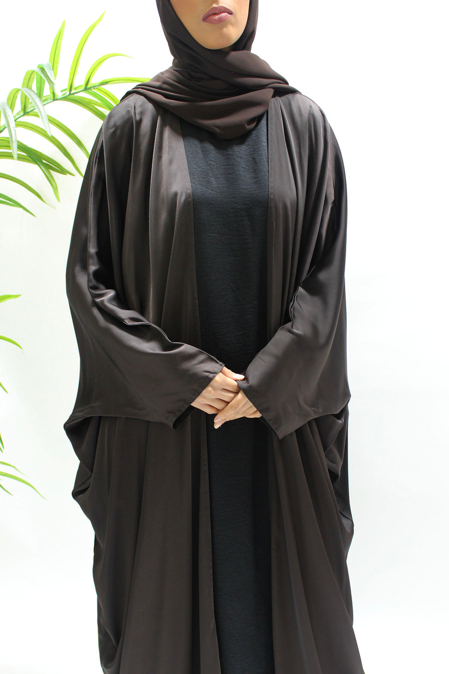 Open farasha over-layer of the brown abaya set