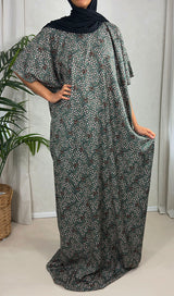 Hunter green dainty floral cotton baati maxi dress, full-length front view