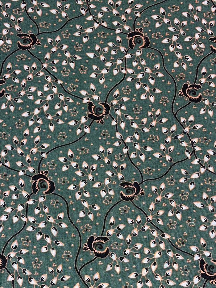Hunter green dainty floral baati dress showing the fine floral print