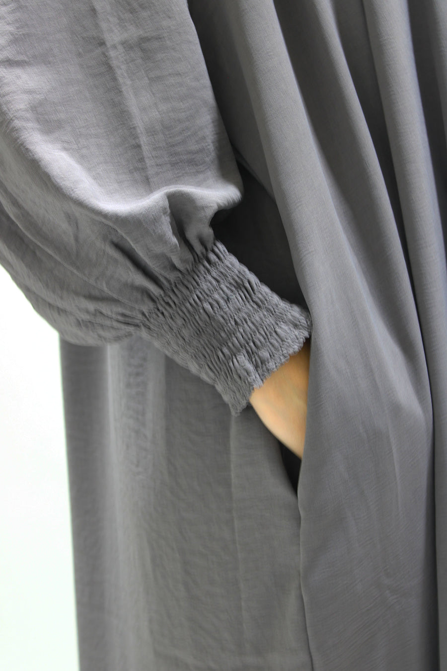 Moon grey double hooded prayer abaya, full-length view