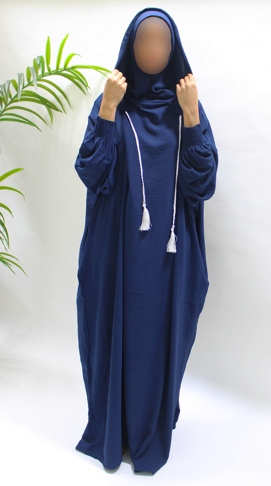 Navy prayer abaya showing the side pockets