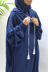 Navy double hooded prayer abaya, front view