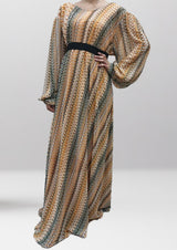Amani's Aztec print chiffon long sleeve maxi dress front view
