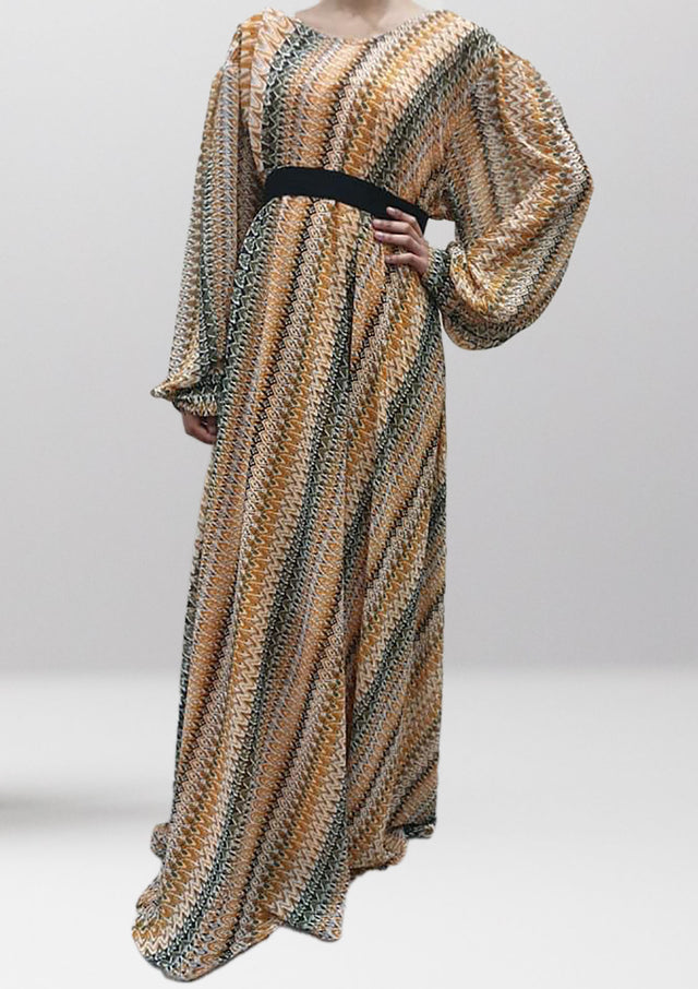 Amani's Aztec print chiffon long sleeve maxi dress front view
