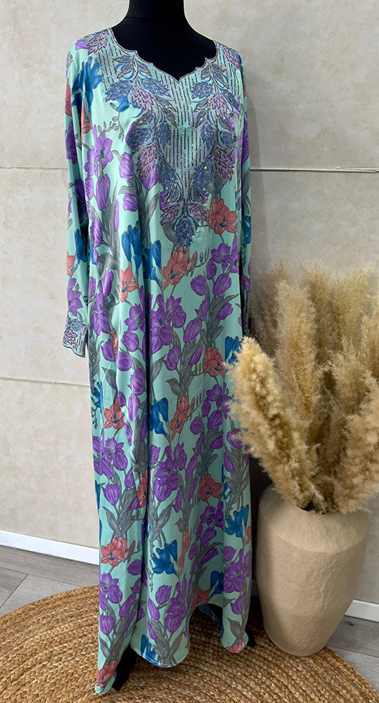 Purple floral embroidery mukhawar detail